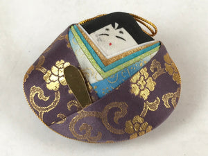 Japanese Clamshell Silk Kimono Hina Doll Vtg Girls Festival Purple Gold ID552