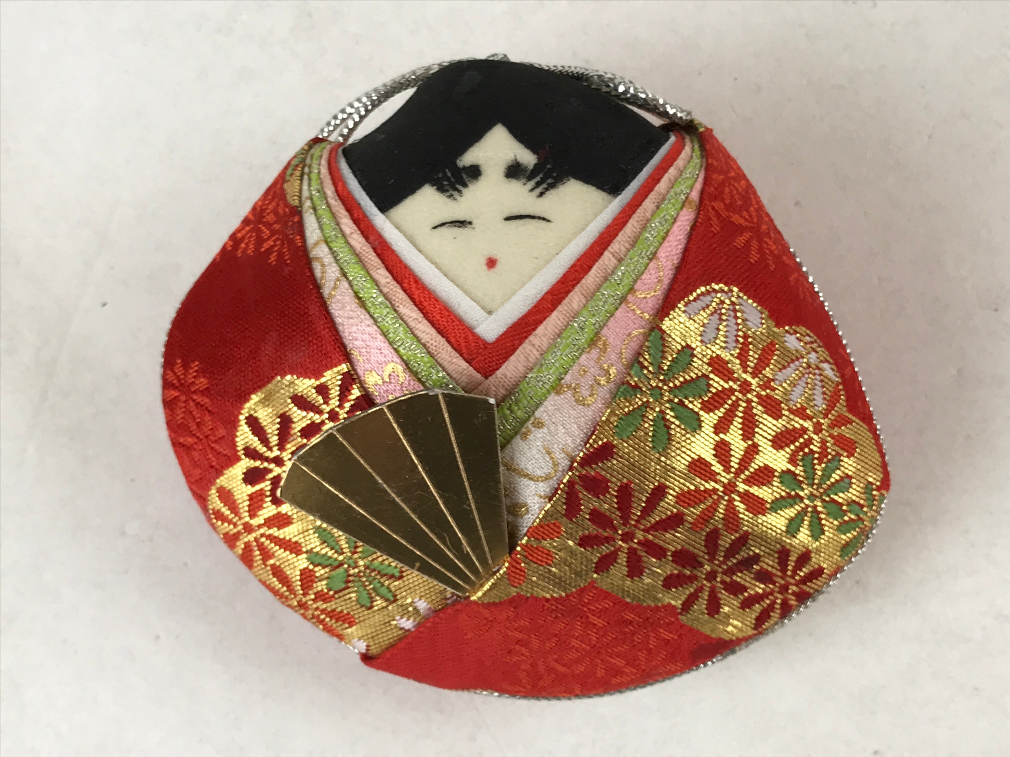 Japanese Clamshell Silk Kimono Hina Doll Vtg Girls Festival Red Gold ID553