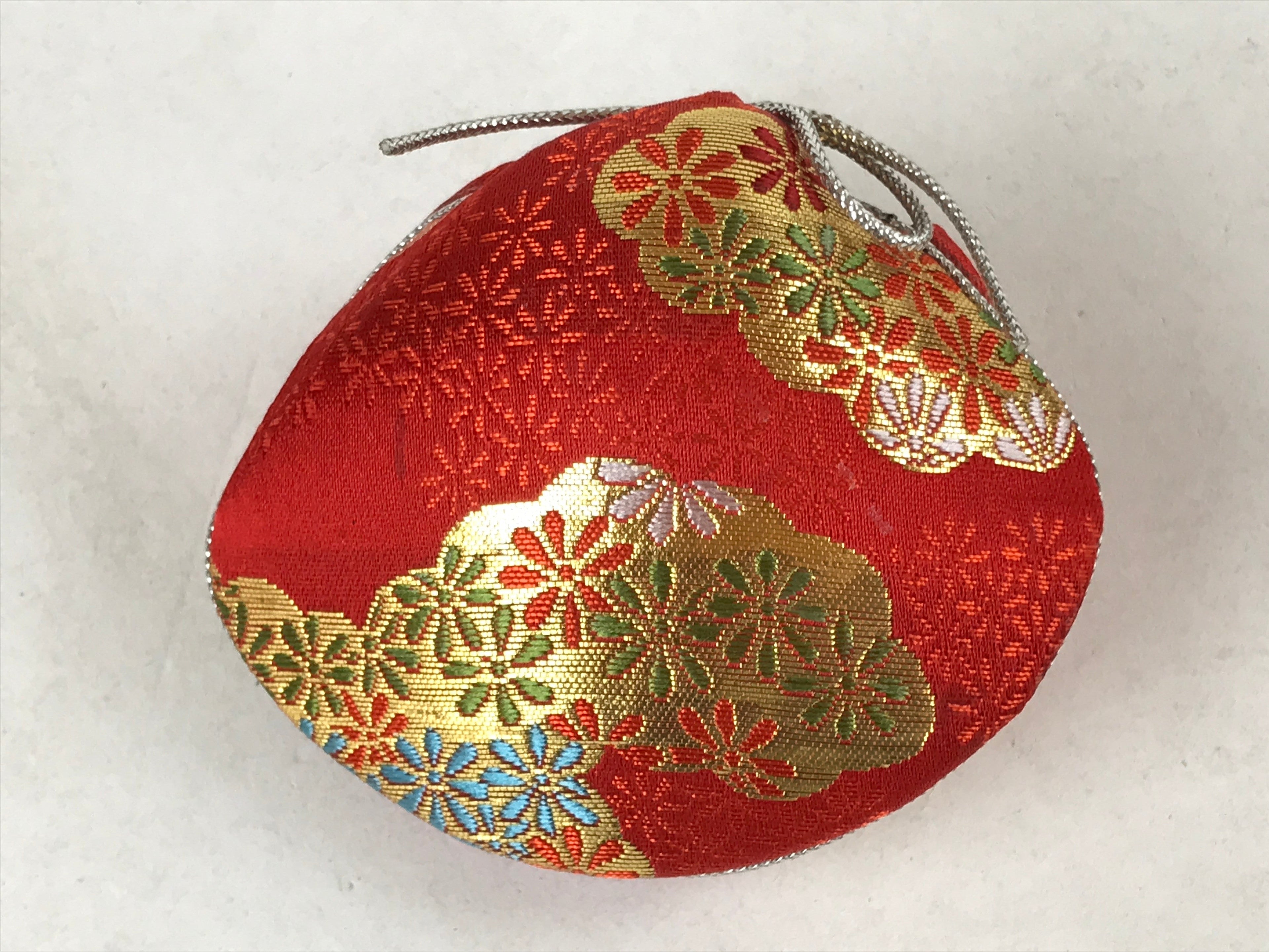 Japanese Clamshell Silk Kimono Hina Doll Vtg Girls Festival Red Gold ID553