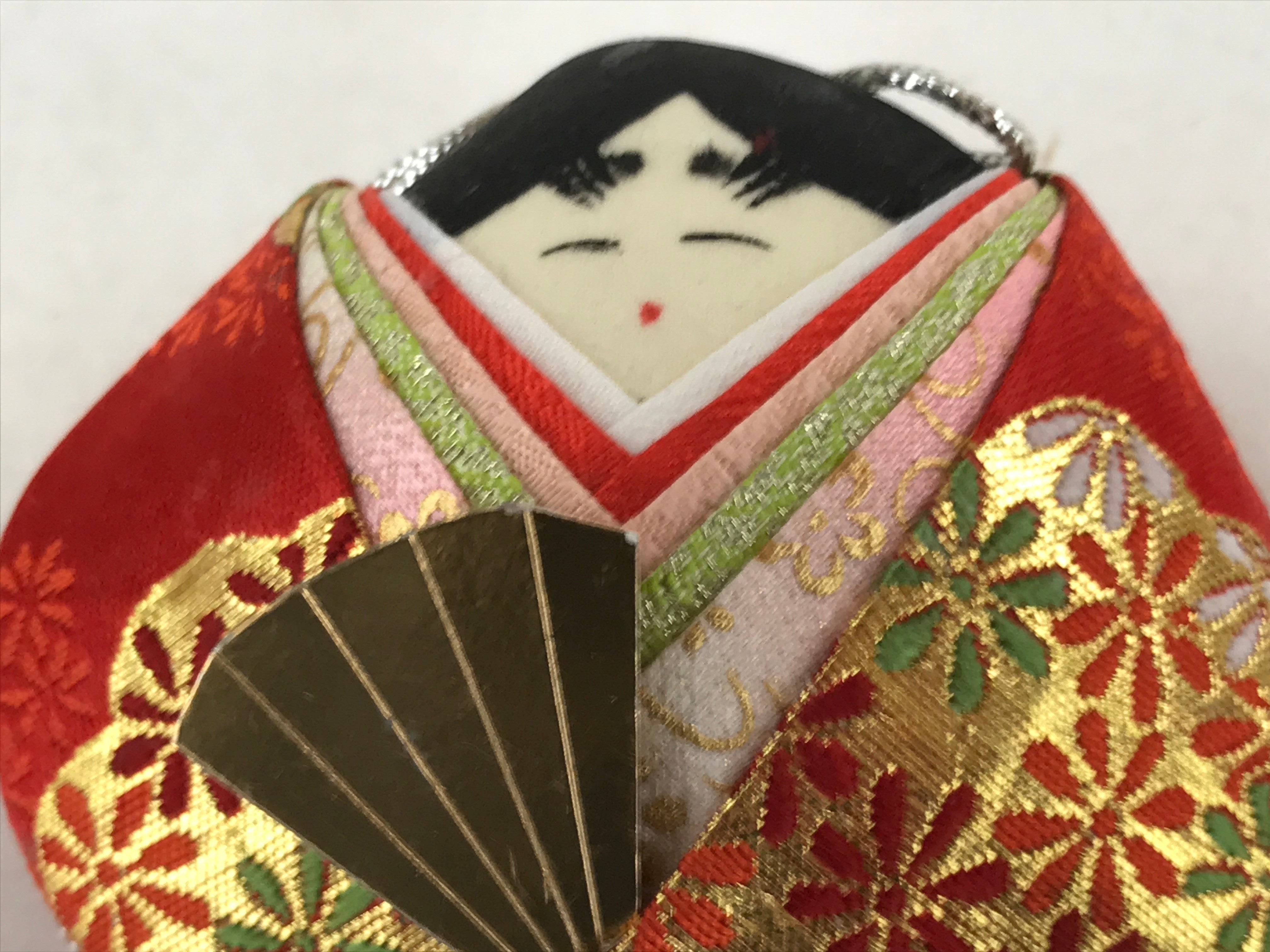 Japanese Clamshell Silk Kimono Hina Doll Vtg Girls Festival Red Gold ID553