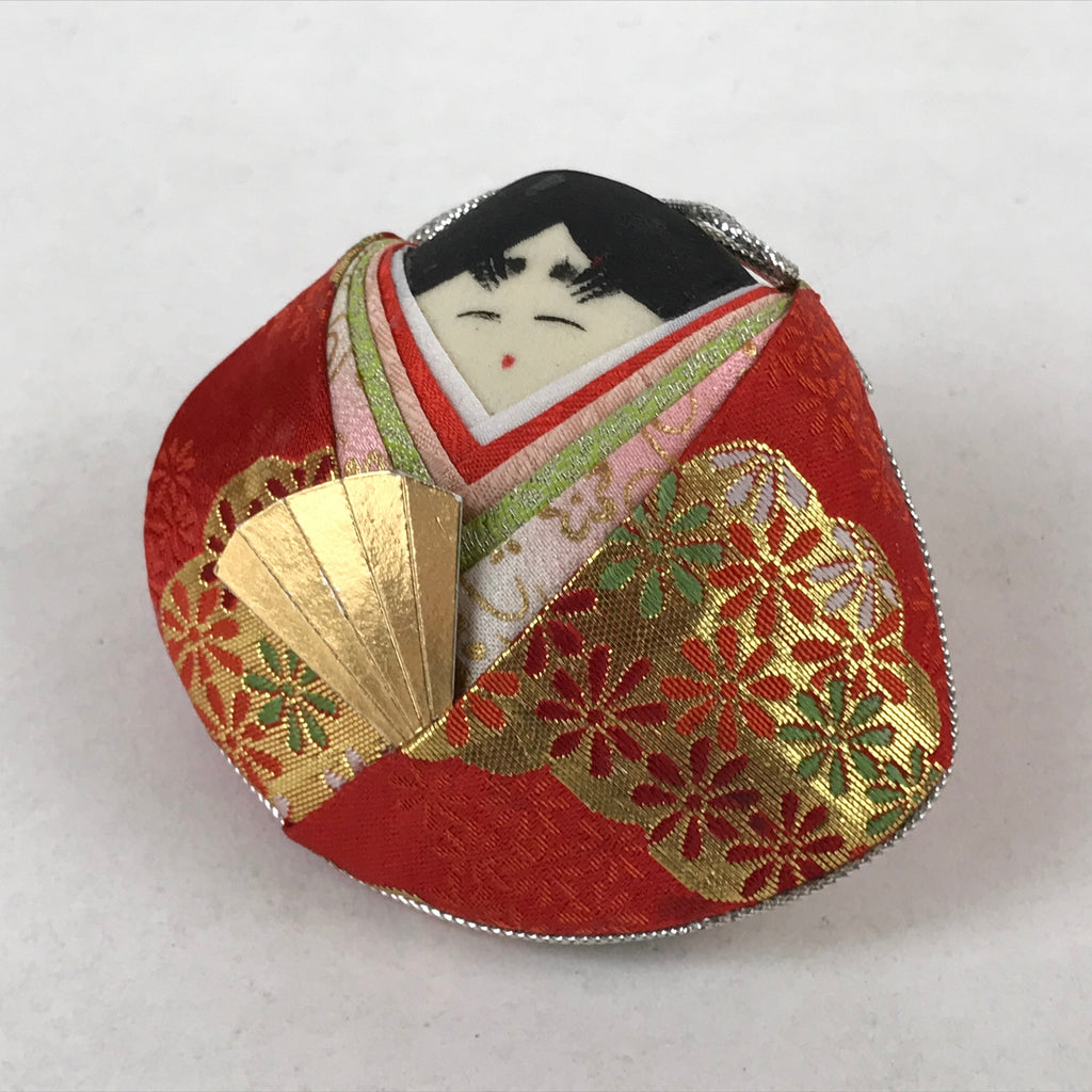 Japanese Clamshell Silk Kimono Hina Doll Vtg Girls Festival Red Gold ID553