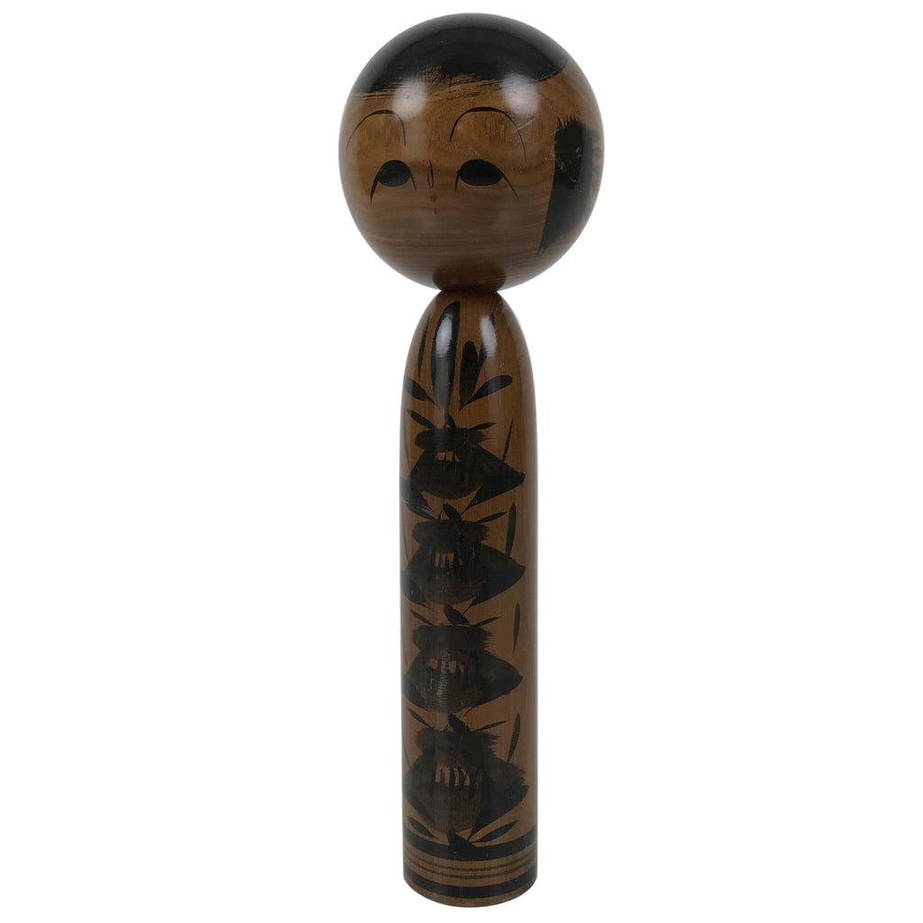 Japanese Classic Wooden Kokeshi Doll Black Brown Amulet Traditional Craft KF774