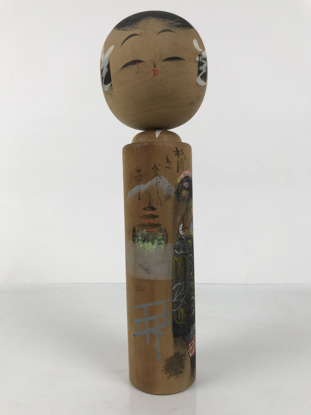 Japanese Classic Wooden Kokeshi Doll Vtg Black Brown Traditional Craft KF789