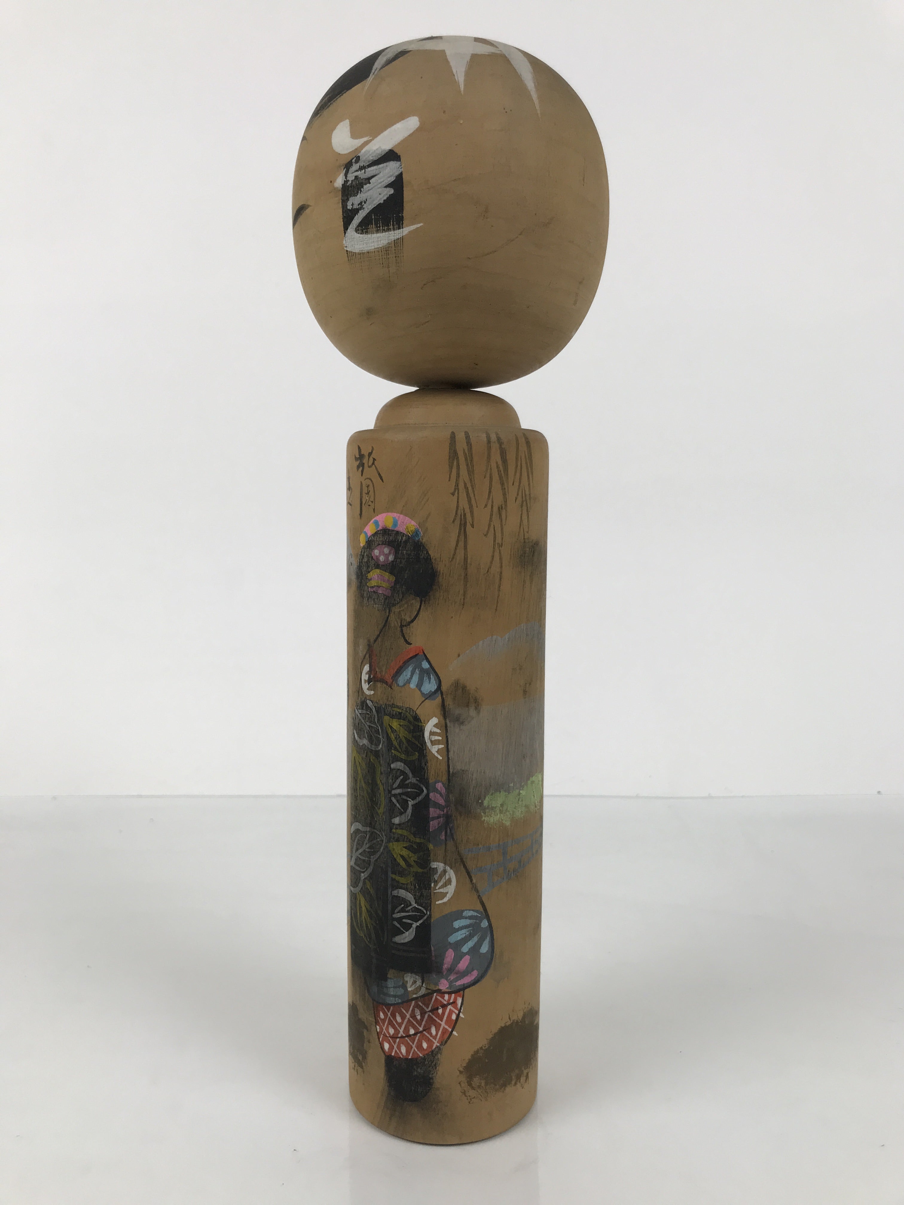 Japanese Classic Wooden Kokeshi Doll Vtg Black Brown Traditional Craft KF789