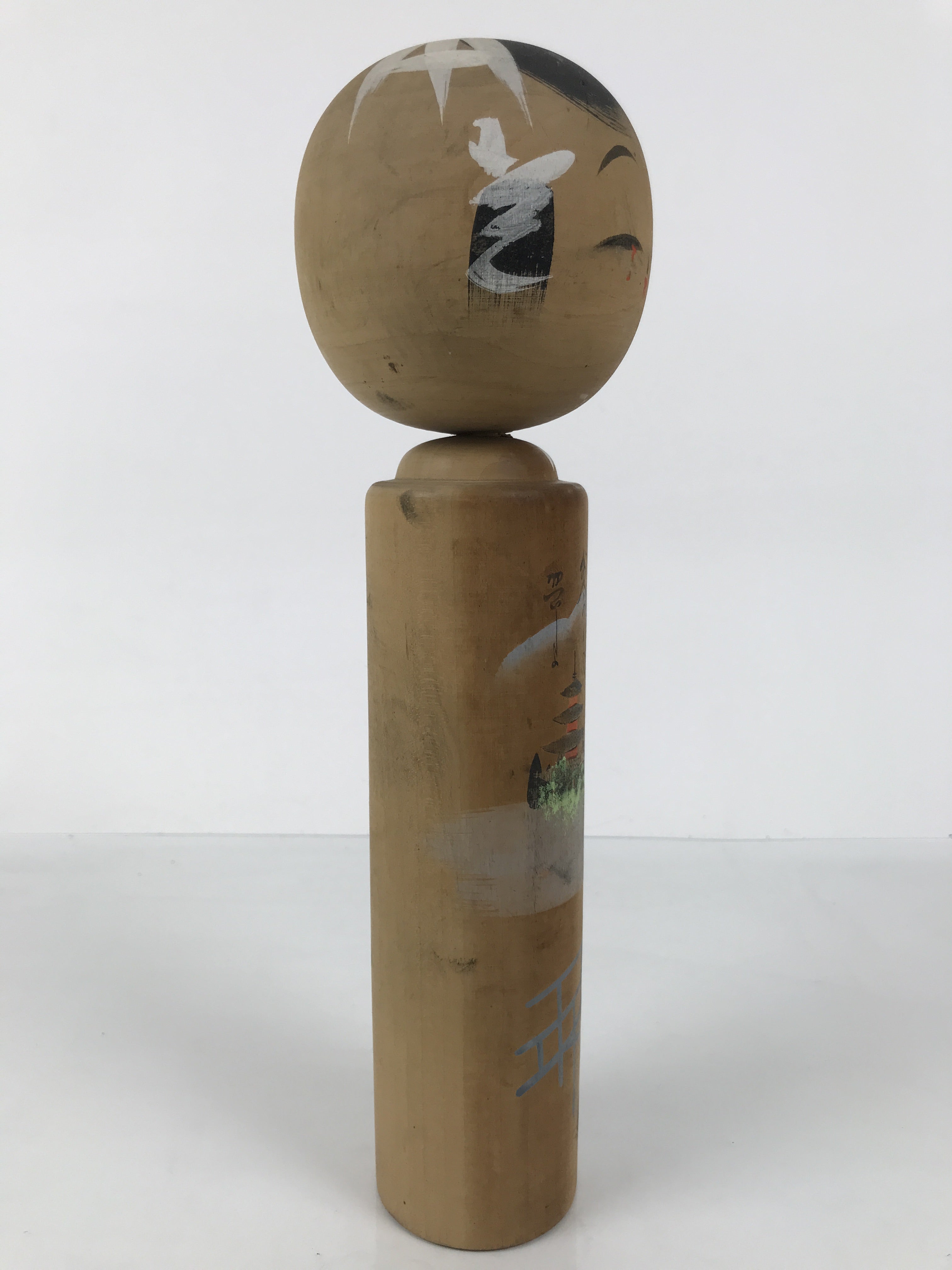 Japanese Classic Wooden Kokeshi Doll Vtg Black Brown Traditional Craft KF789