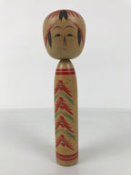 Japanese Classic Wooden Kokeshi Doll Vtg Black Red Brown Traditional Craft KF766