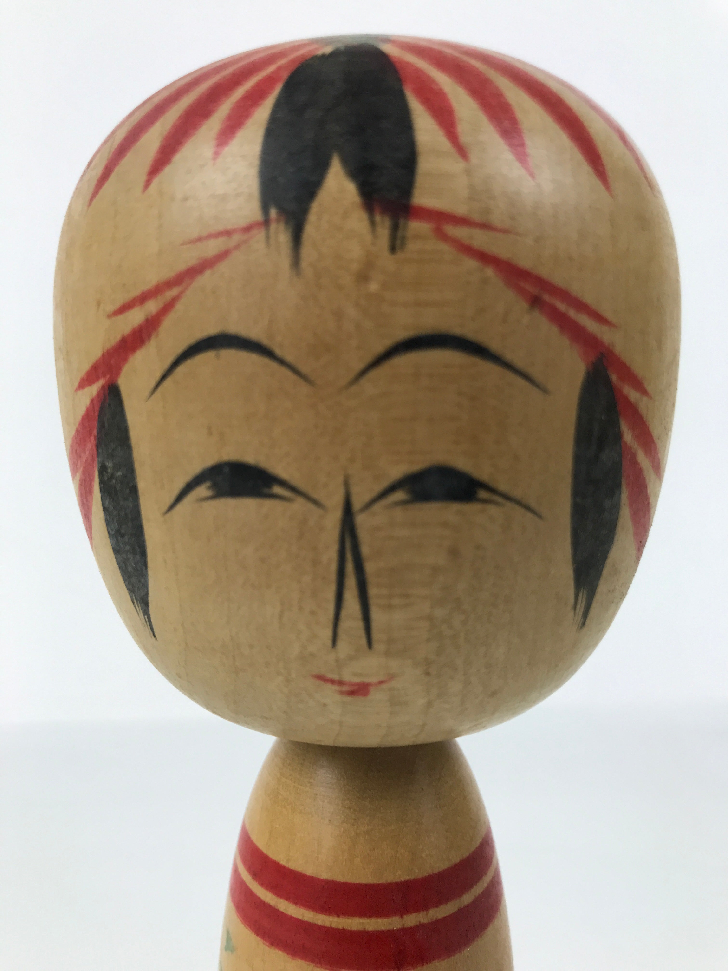 Japanese Classic Wooden Kokeshi Doll Vtg Black Red Brown Traditional Craft KF766