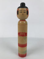 Japanese Classic Wooden Kokeshi Doll Vtg Black Red Brown Traditional Craft KF768