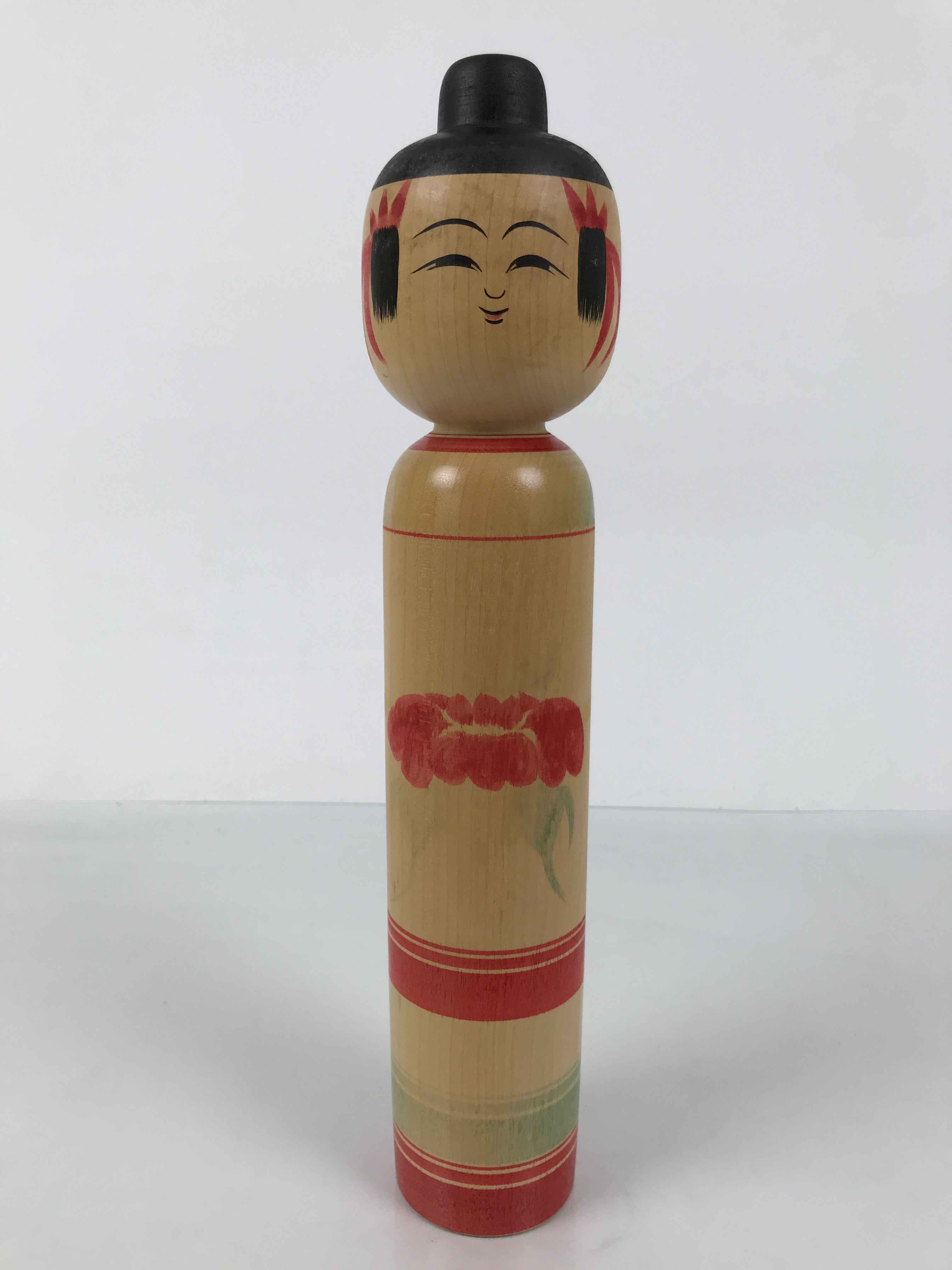 Japanese Classic Wooden Kokeshi Doll Vtg Black Red Brown Traditional Craft KF768