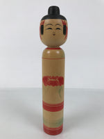 Japanese Classic Wooden Kokeshi Doll Vtg Black Red Brown Traditional Craft KF768