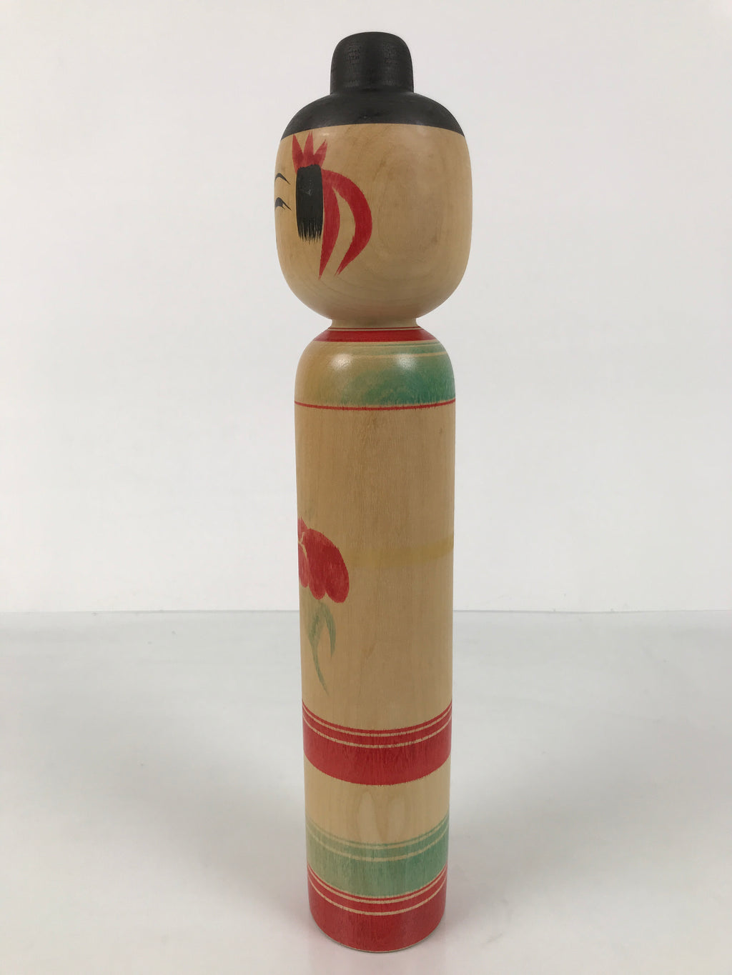 Japanese Classic Wooden Kokeshi Doll Vtg Black Red Brown Traditional Craft KF768