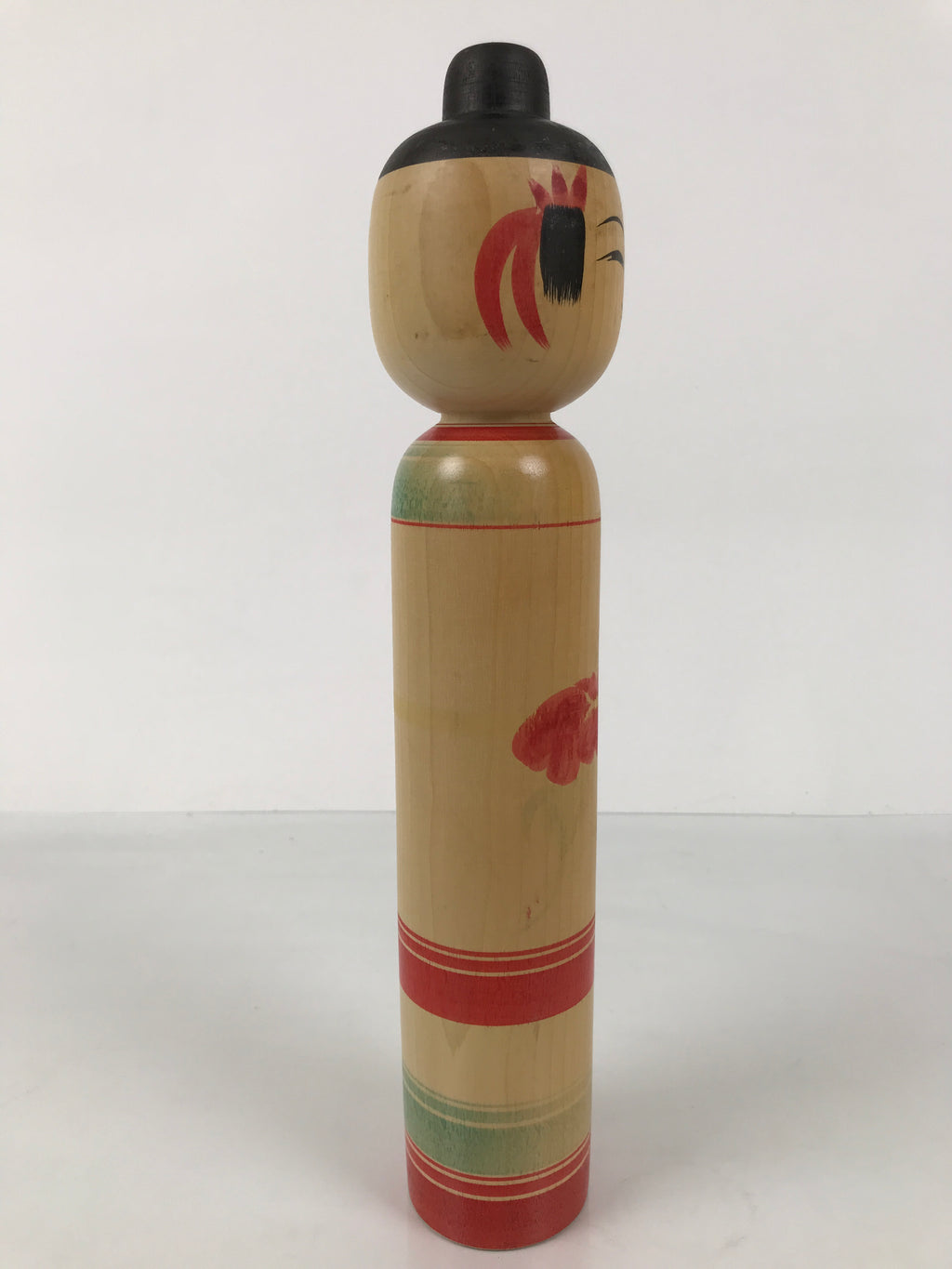 Japanese Classic Wooden Kokeshi Doll Vtg Black Red Brown Traditional Craft KF768