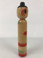 Japanese Classic Wooden Kokeshi Doll Vtg Black Red Brown Traditional Craft KF768