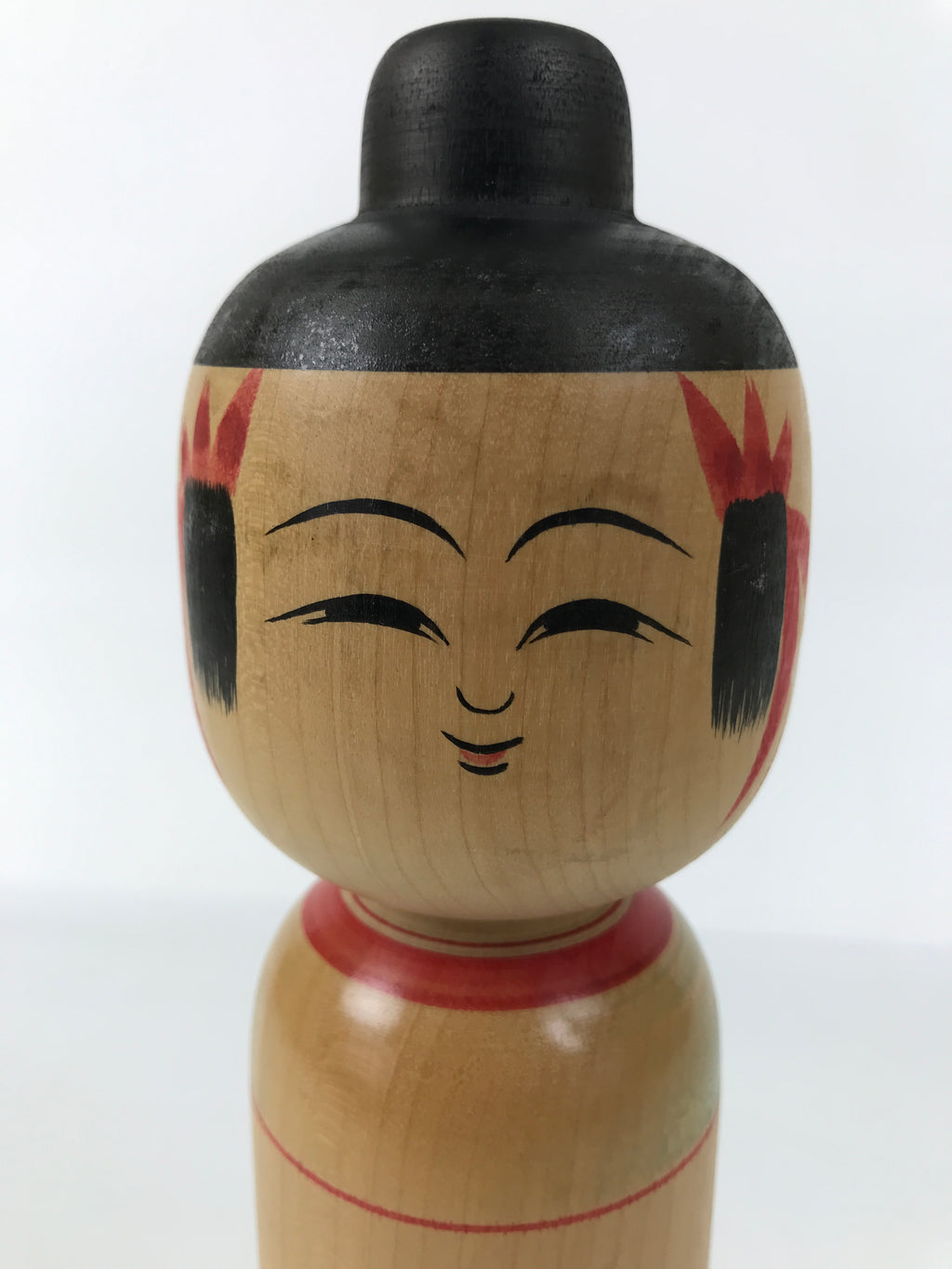 Japanese Classic Wooden Kokeshi Doll Vtg Black Red Brown Traditional Craft KF768
