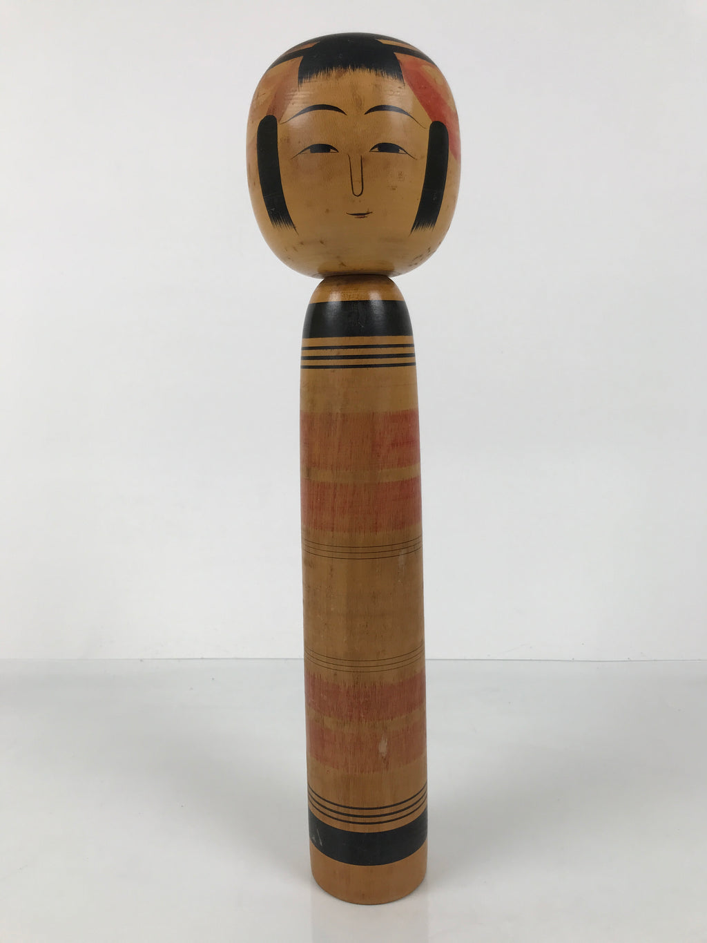 Japanese Classic Wooden Kokeshi Doll Vtg Black Red Brown Traditional Craft KF769