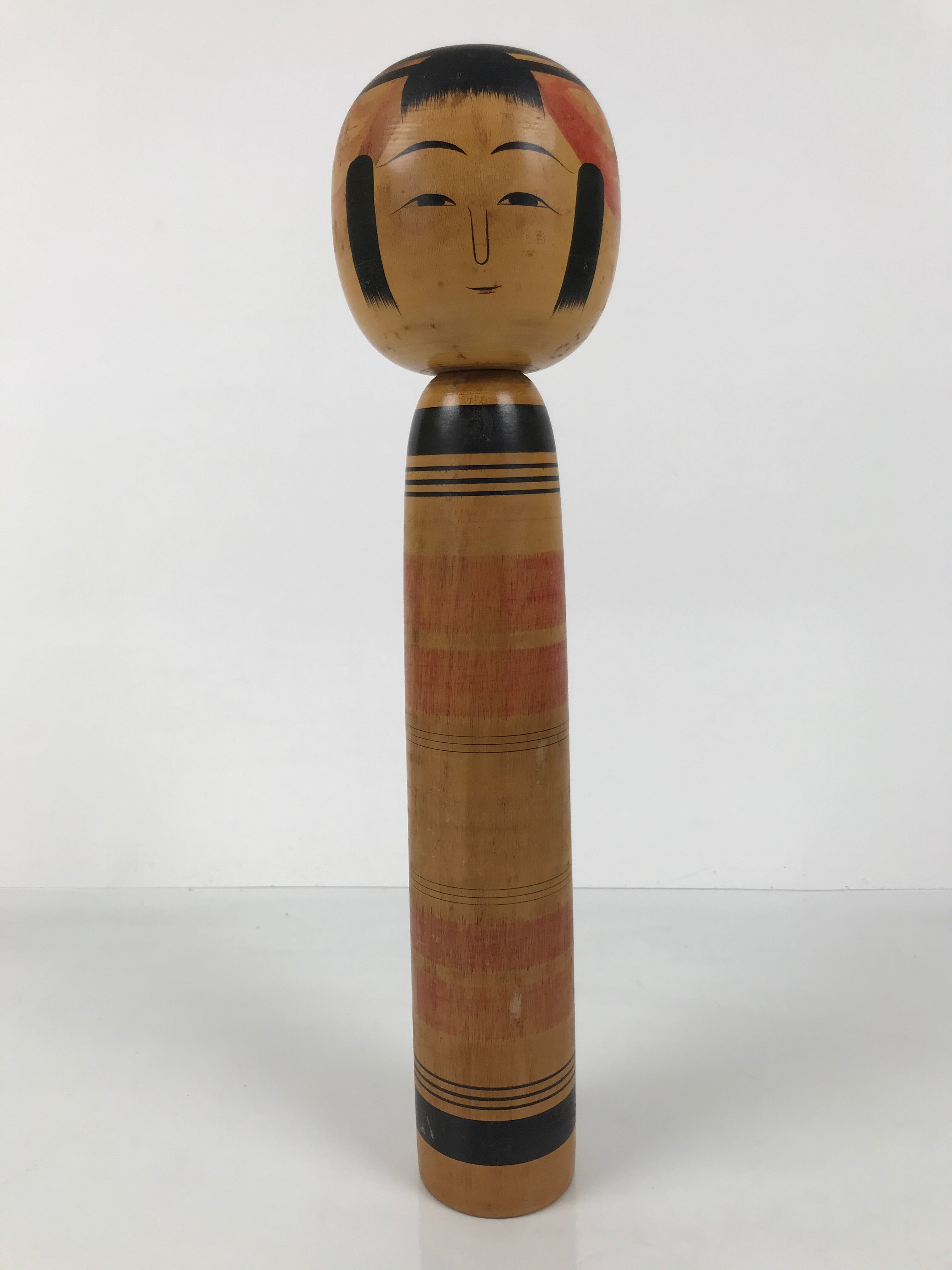 Japanese Classic Wooden Kokeshi Doll Vtg Black Red Brown Traditional Craft KF769