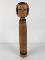Japanese Classic Wooden Kokeshi Doll Vtg Black Red Brown Traditional Craft KF769