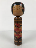Japanese Classic Wooden Kokeshi Doll Vtg Black Red Brown Traditional Craft KF770