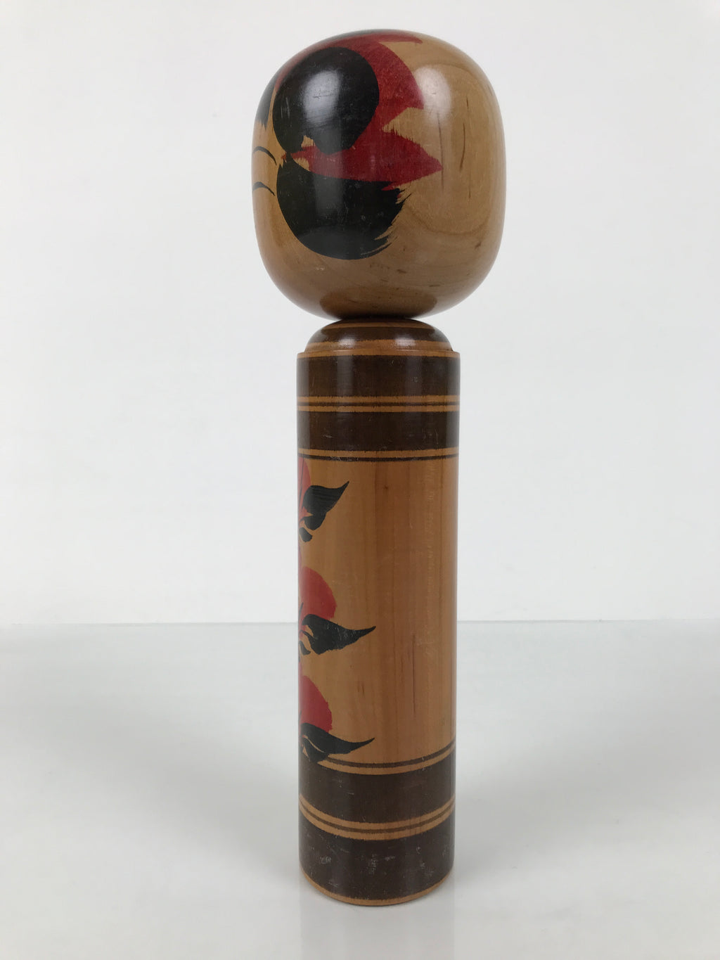 Japanese Classic Wooden Kokeshi Doll Vtg Black Red Brown Traditional Craft KF770