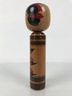 Japanese Classic Wooden Kokeshi Doll Vtg Black Red Brown Traditional Craft KF770