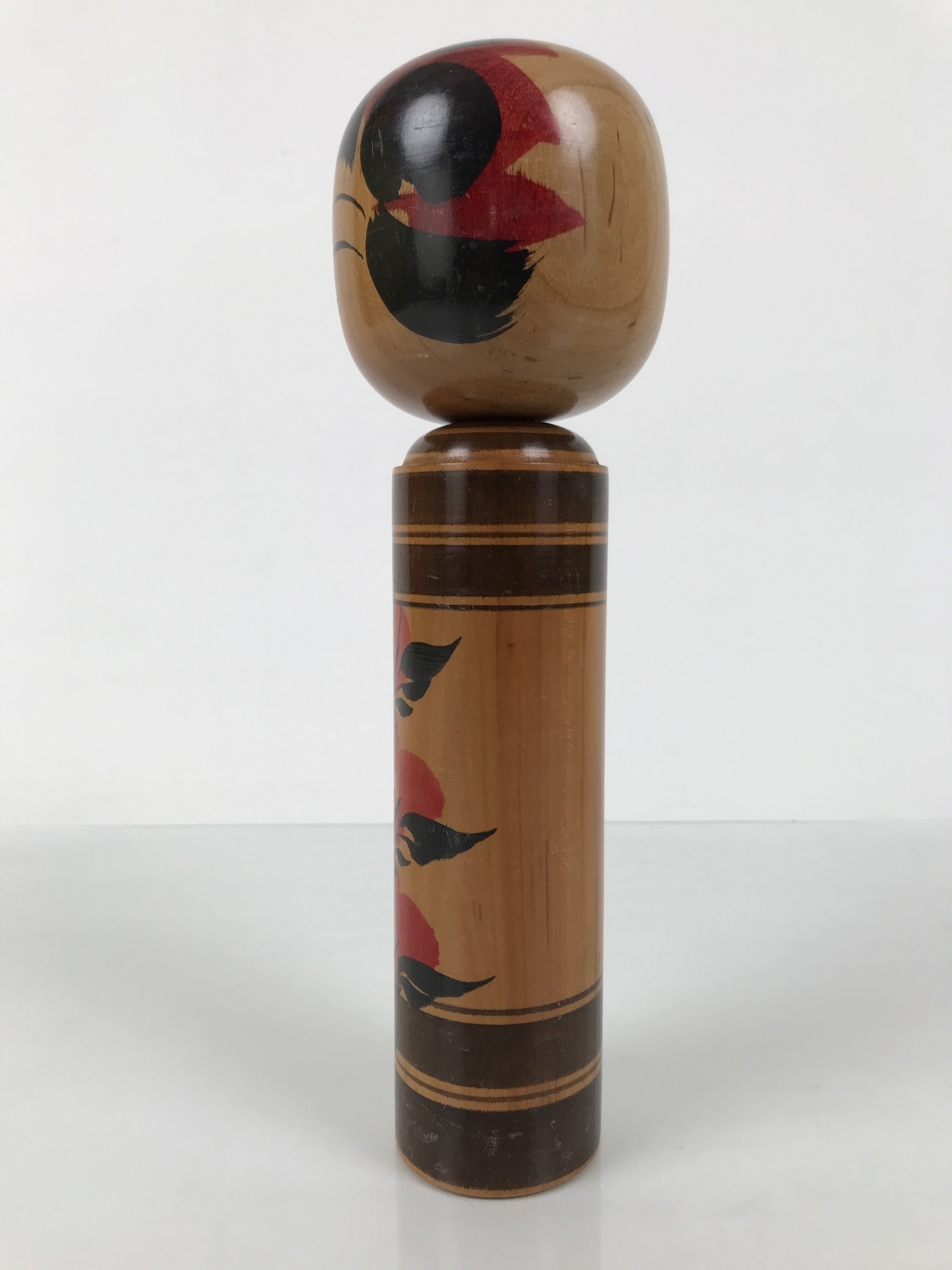 Japanese Classic Wooden Kokeshi Doll Vtg Black Red Brown Traditional Craft KF770