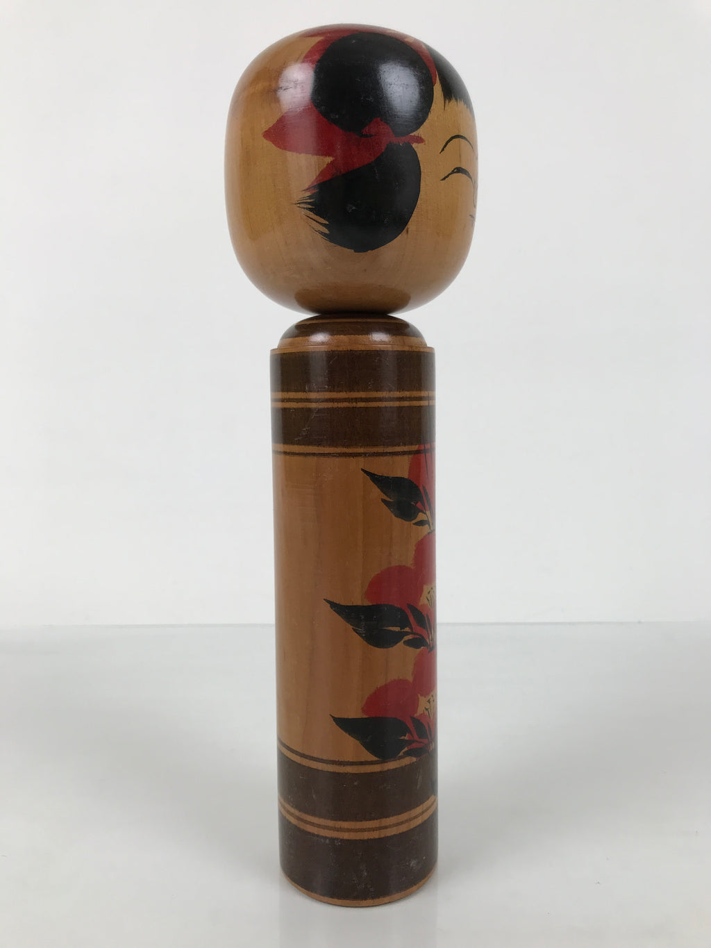 Japanese Classic Wooden Kokeshi Doll Vtg Black Red Brown Traditional Craft KF770
