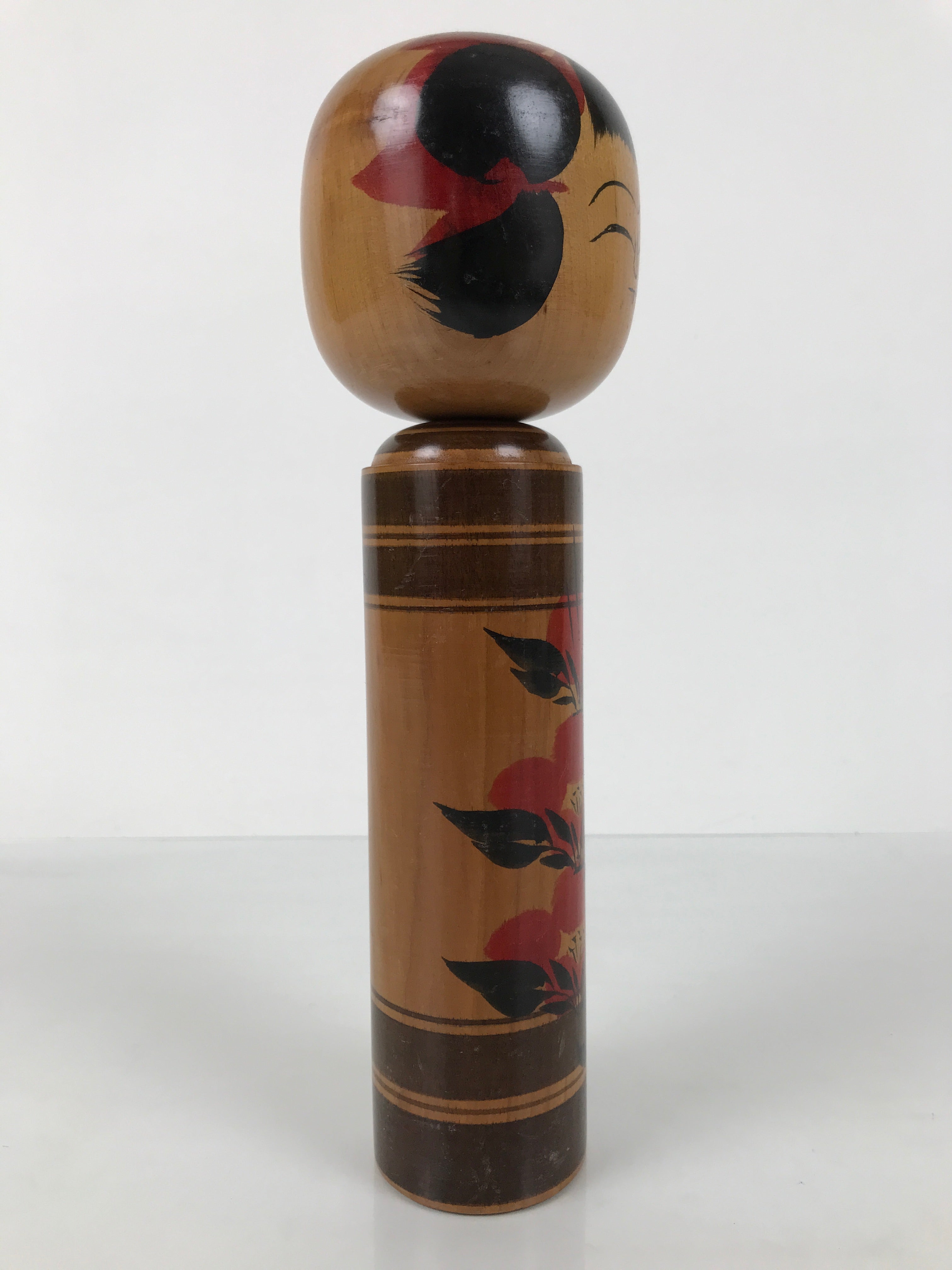 Japanese Classic Wooden Kokeshi Doll Vtg Black Red Brown Traditional Craft KF770