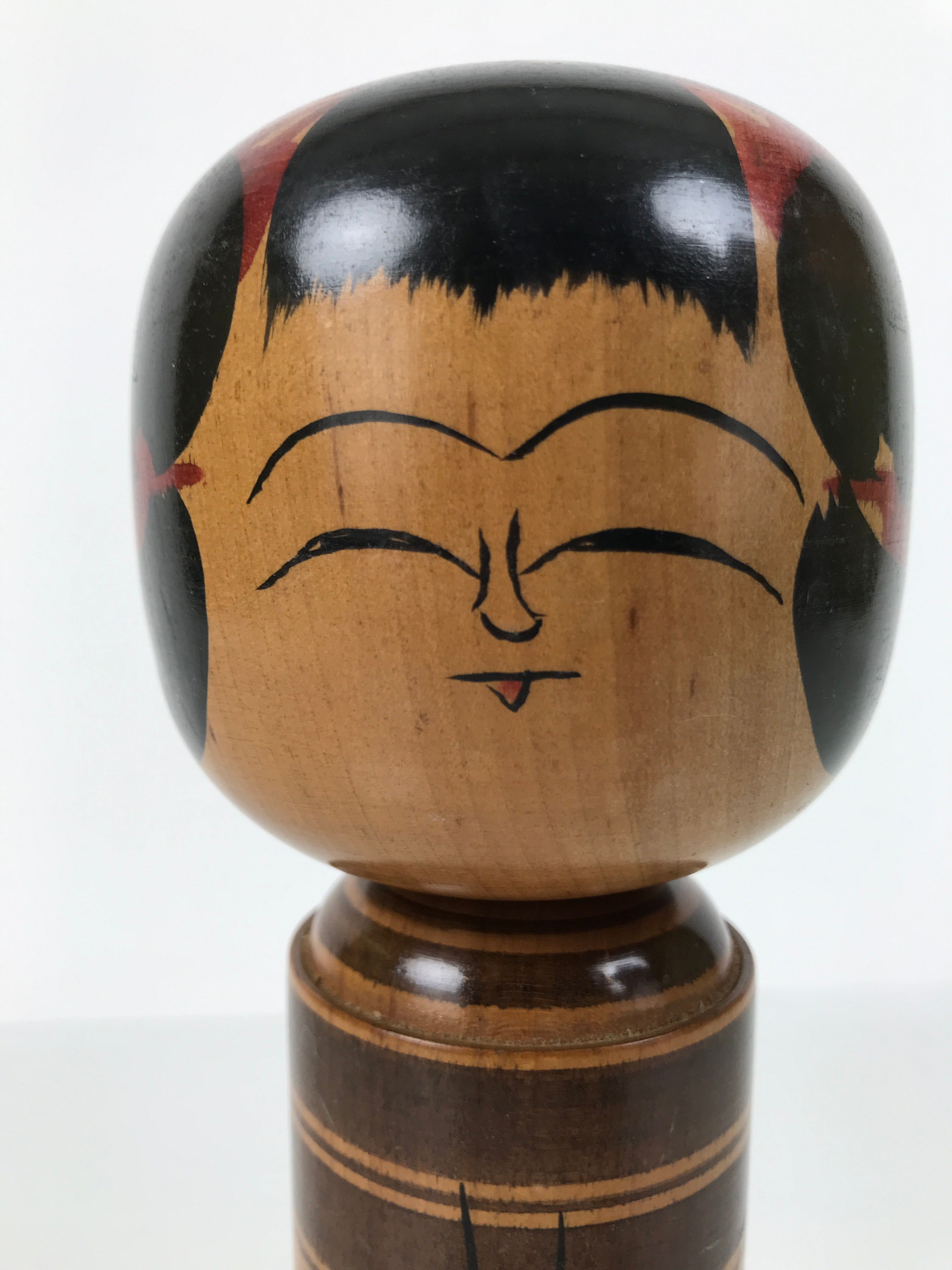 Japanese Classic Wooden Kokeshi Doll Vtg Black Red Brown Traditional Craft KF770