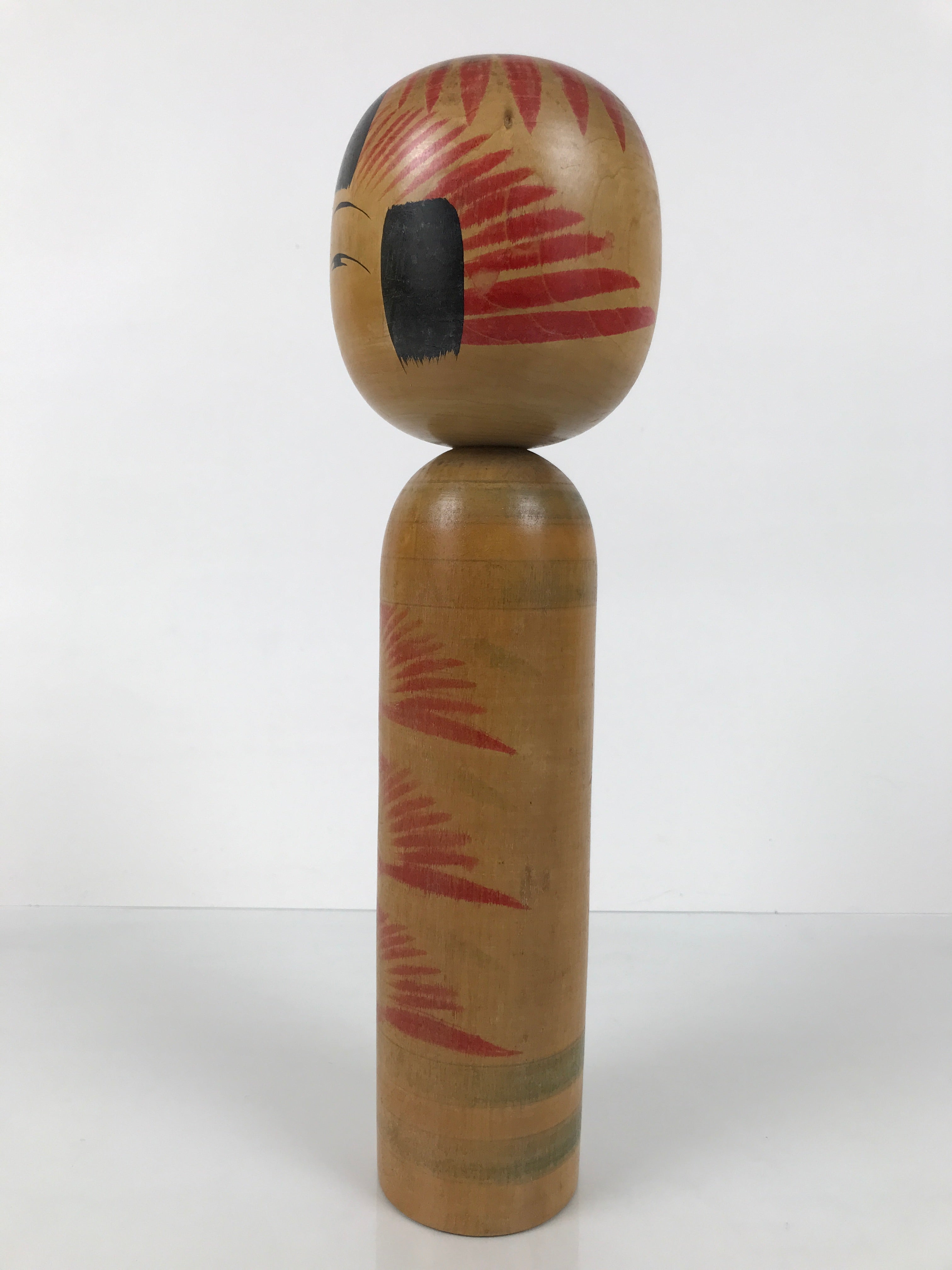 Japanese Classic Wooden Kokeshi Doll Vtg Black Red Brown Traditional Craft KF773