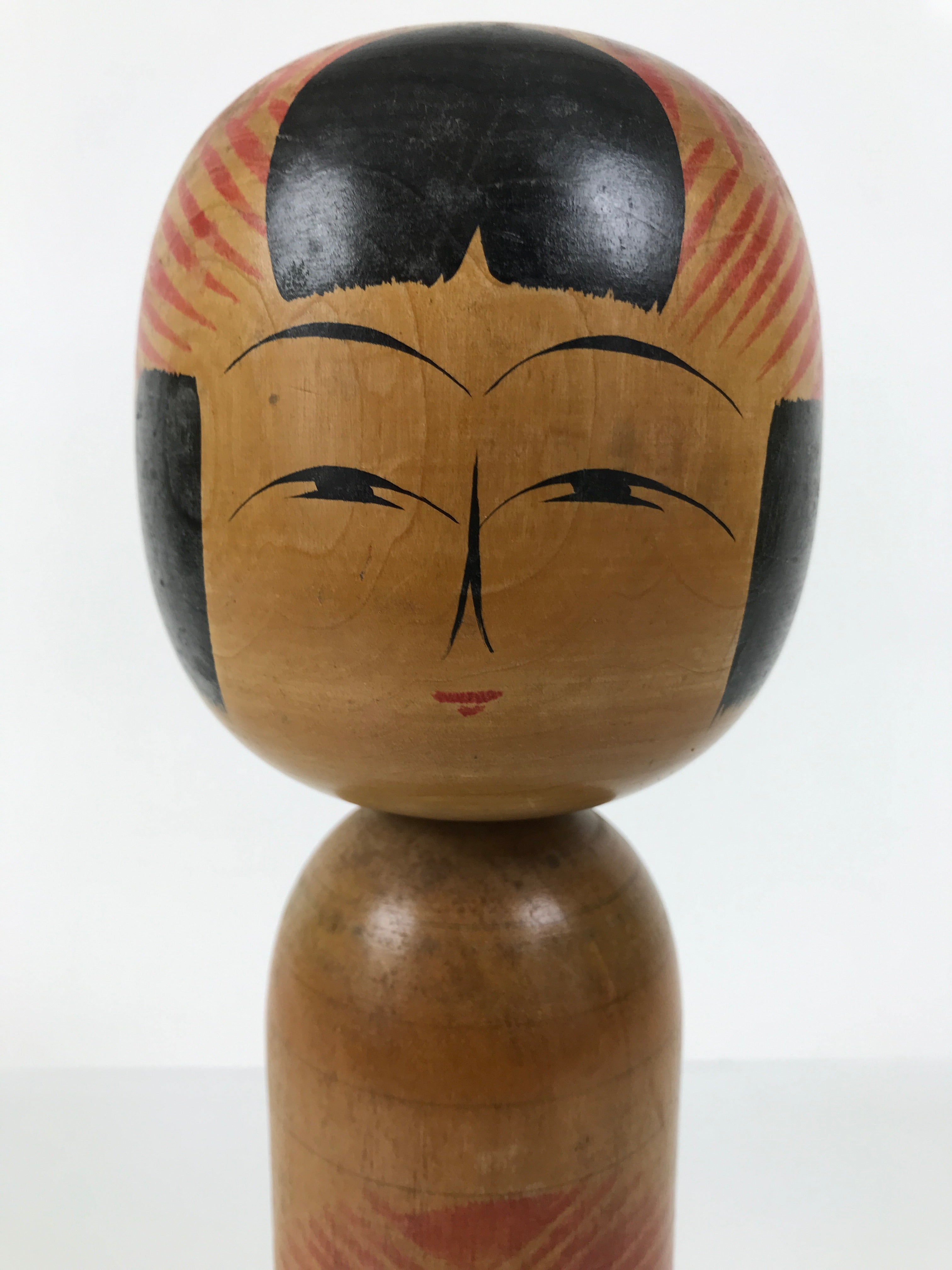 Japanese Classic Wooden Kokeshi Doll Vtg Black Red Brown Traditional Craft KF773