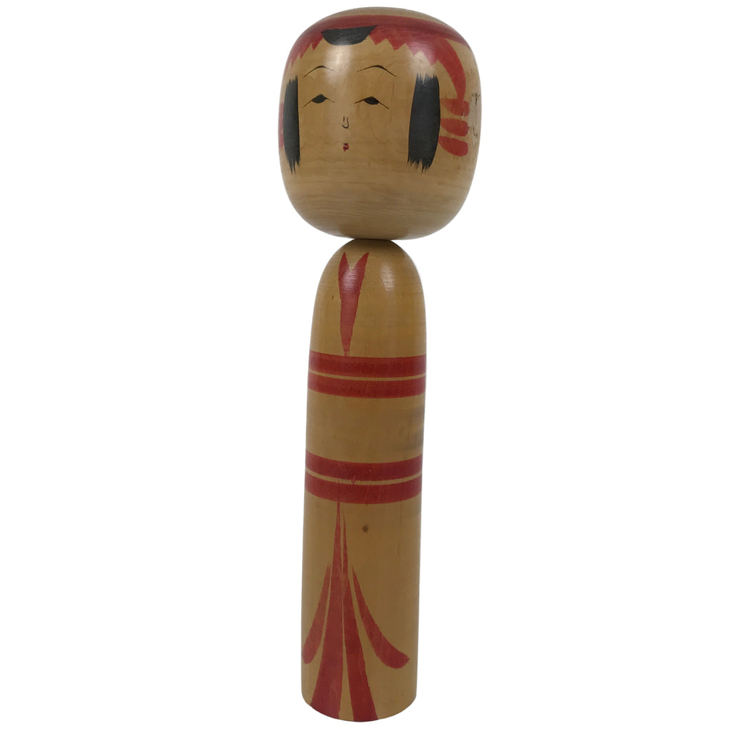 Japanese Classic Wooden Kokeshi Doll Vtg Black Red Brown Traditional Craft KF775