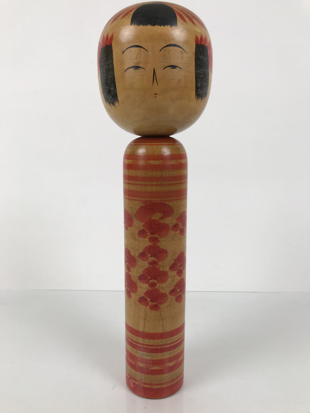 Japanese Classic Wooden Kokeshi Doll Vtg Black Red Brown Traditional Craft KF778