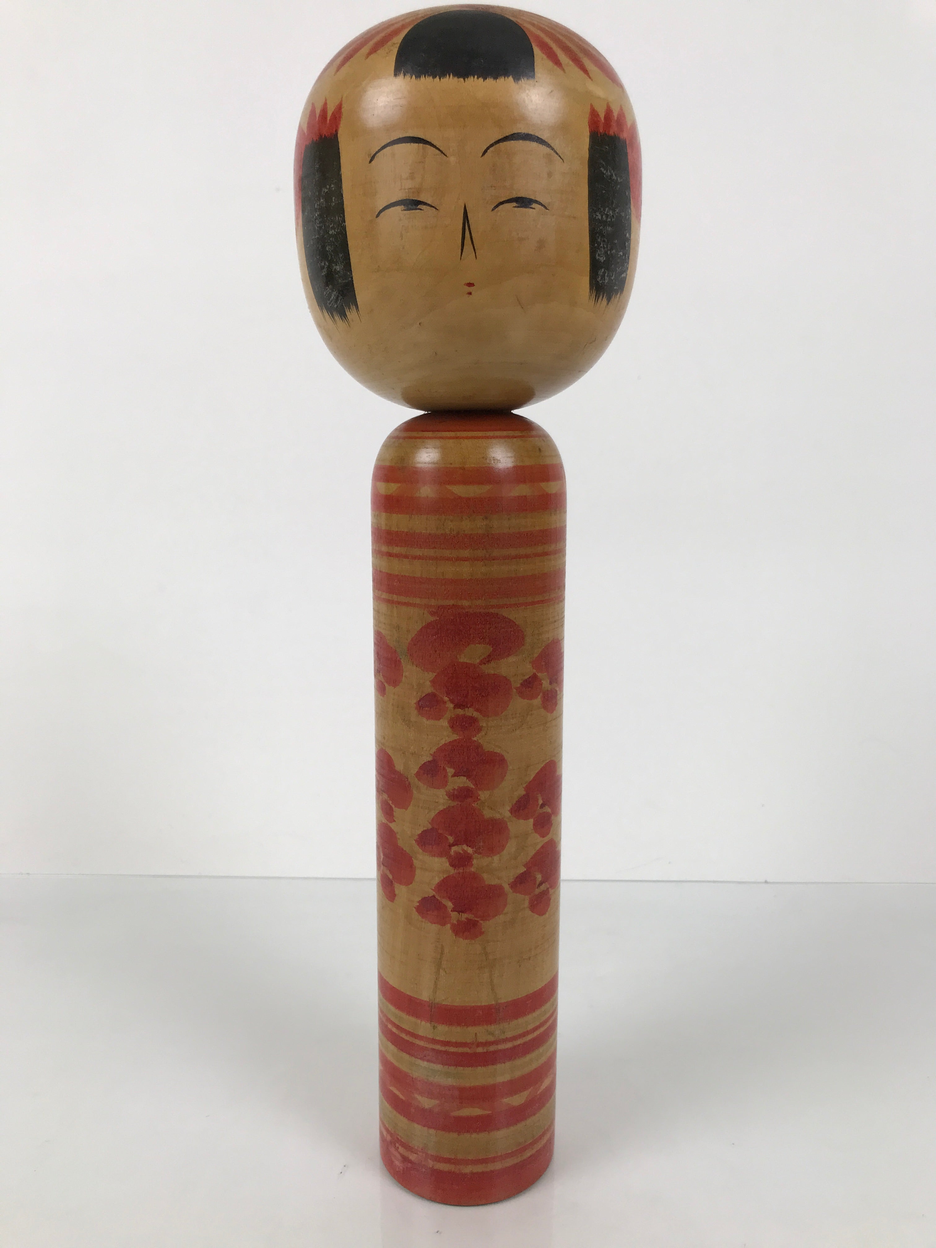 Japanese Classic Wooden Kokeshi Doll Vtg Black Red Brown Traditional Craft KF778
