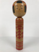 Japanese Classic Wooden Kokeshi Doll Vtg Black Red Brown Traditional Craft KF778