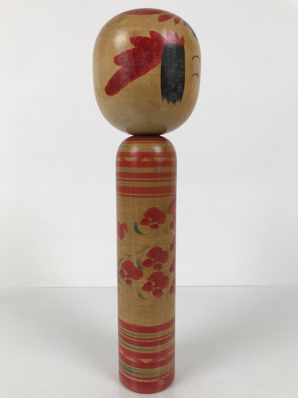 Japanese Classic Wooden Kokeshi Doll Vtg Black Red Brown Traditional Craft KF778
