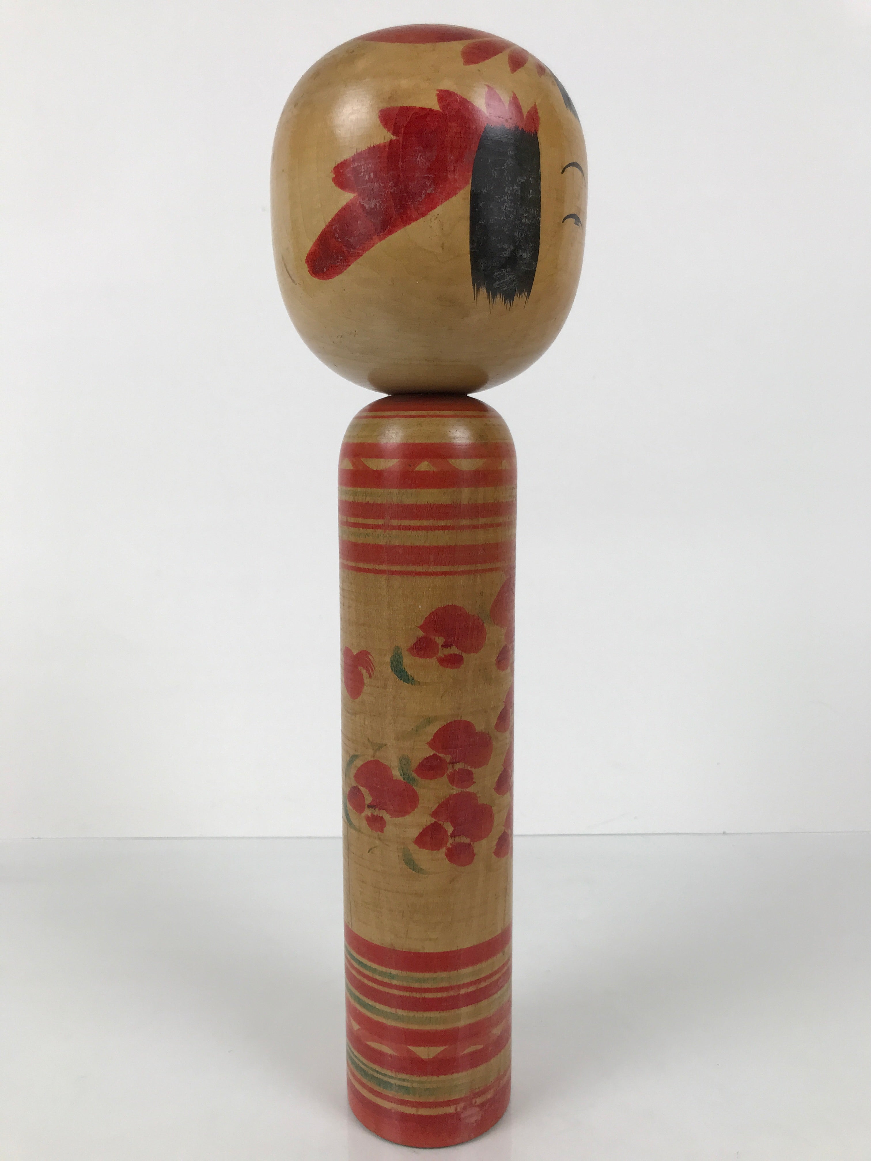 Japanese Classic Wooden Kokeshi Doll Vtg Black Red Brown Traditional Craft KF778