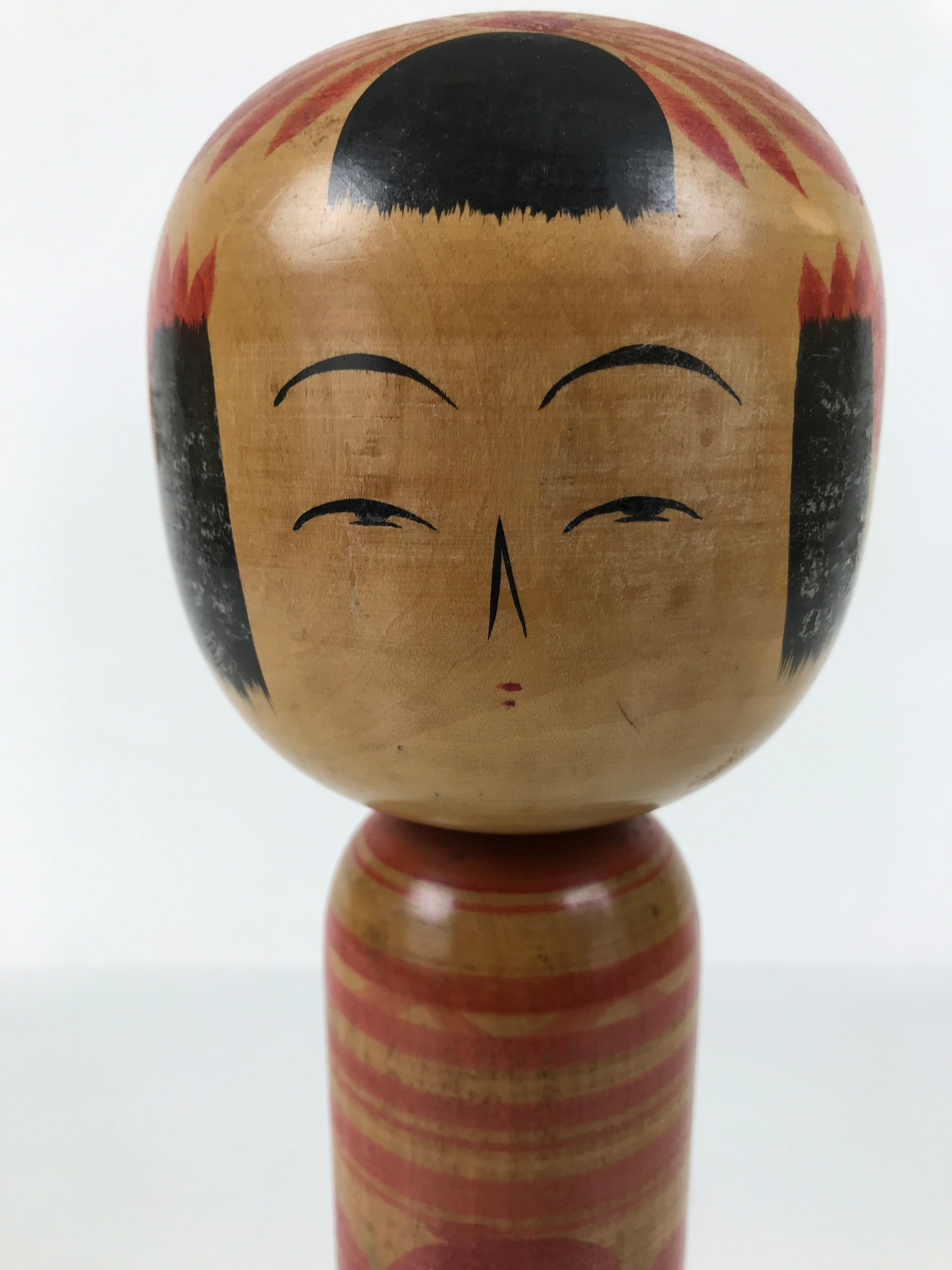 Japanese Classic Wooden Kokeshi Doll Vtg Black Red Brown Traditional Craft KF778