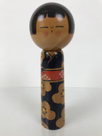 Japanese Classic Wooden Kokeshi Doll Vtg Black Red Brown Traditional Craft KF779