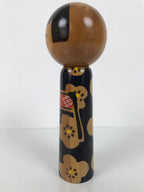 Japanese Classic Wooden Kokeshi Doll Vtg Black Red Brown Traditional Craft KF779