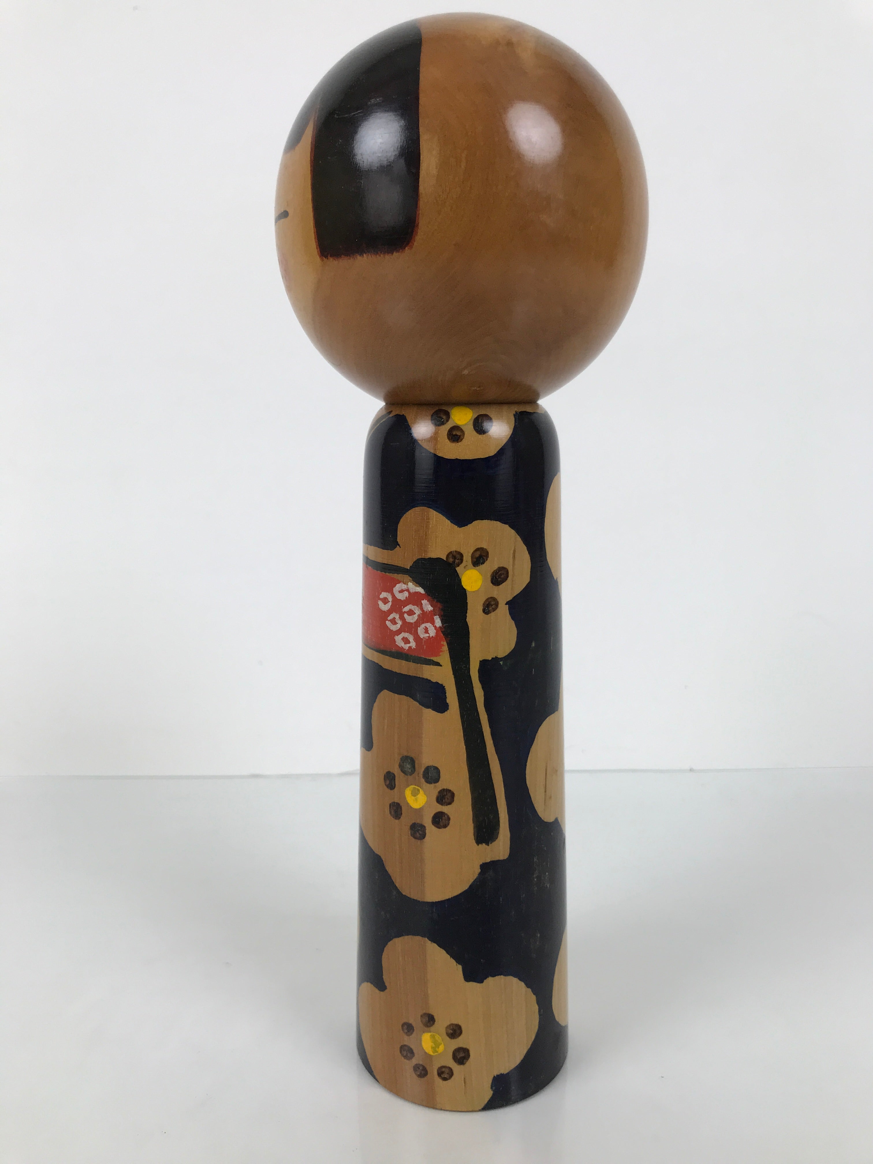 Japanese Classic Wooden Kokeshi Doll Vtg Black Red Brown Traditional Craft KF779