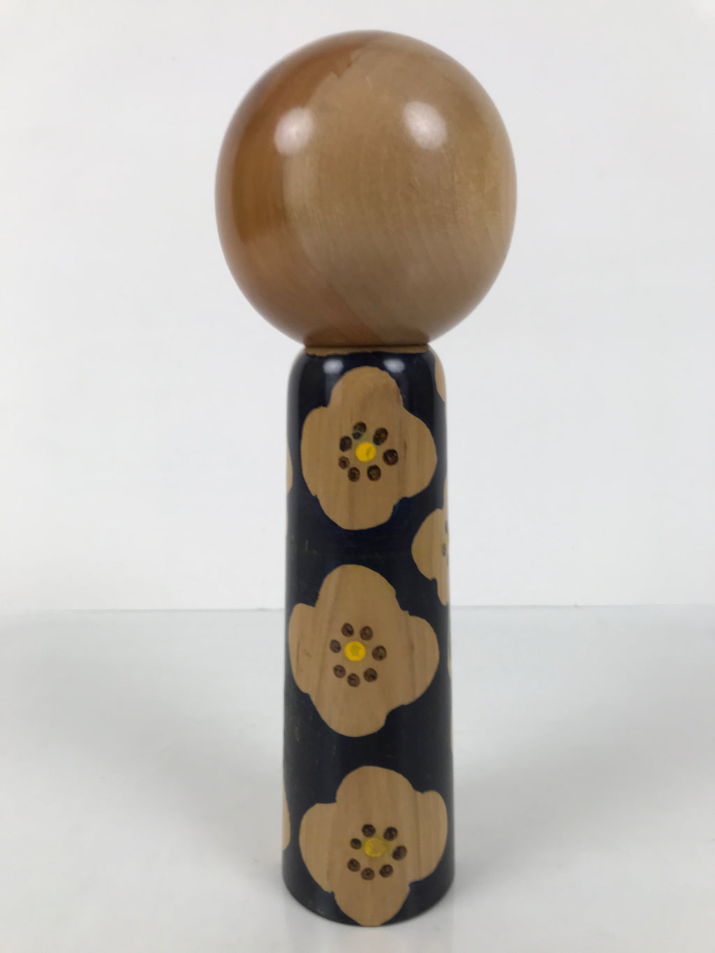 Japanese Classic Wooden Kokeshi Doll Vtg Black Red Brown Traditional Craft KF779