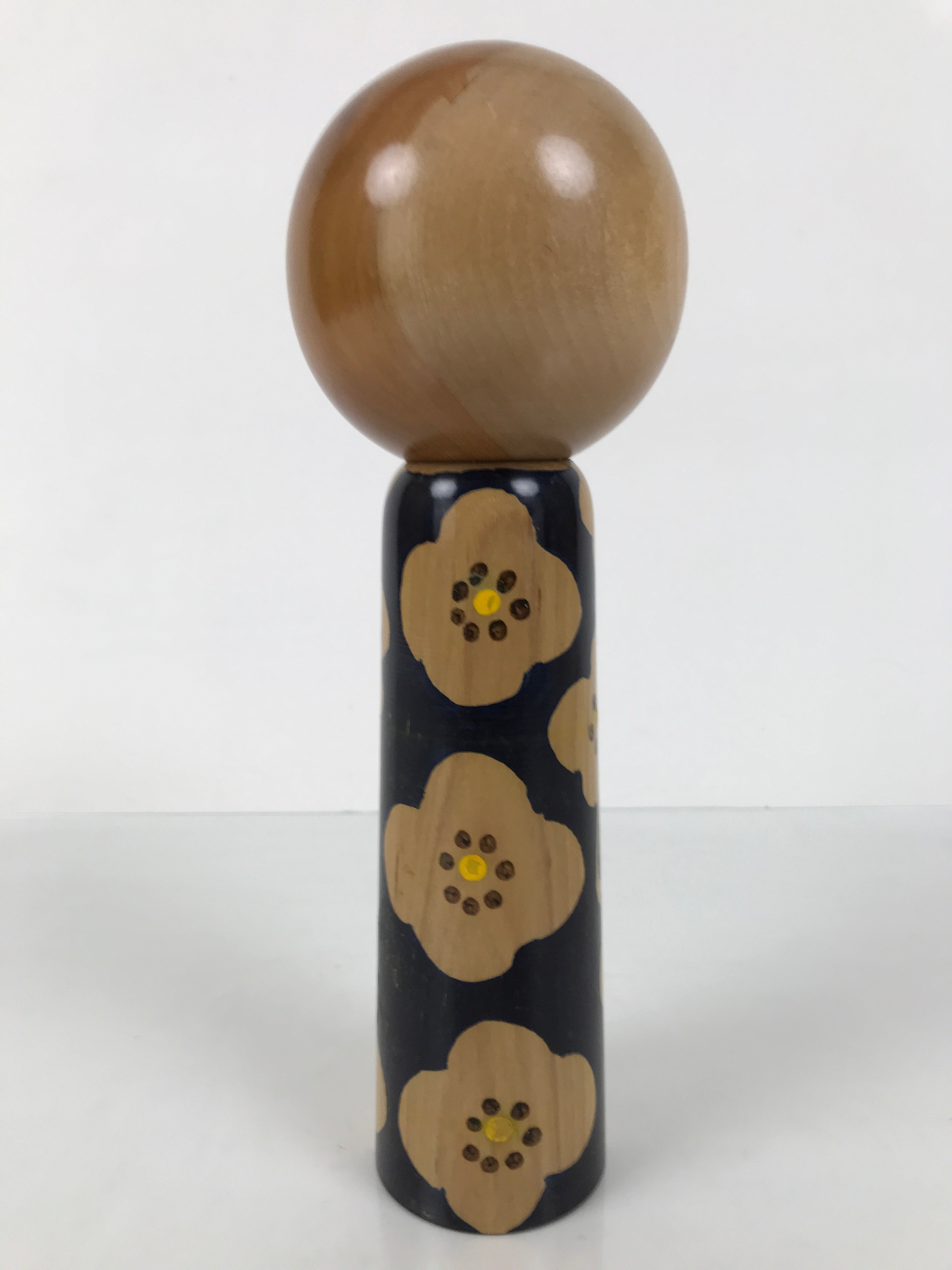 Japanese Classic Wooden Kokeshi Doll Vtg Black Red Brown Traditional Craft KF779