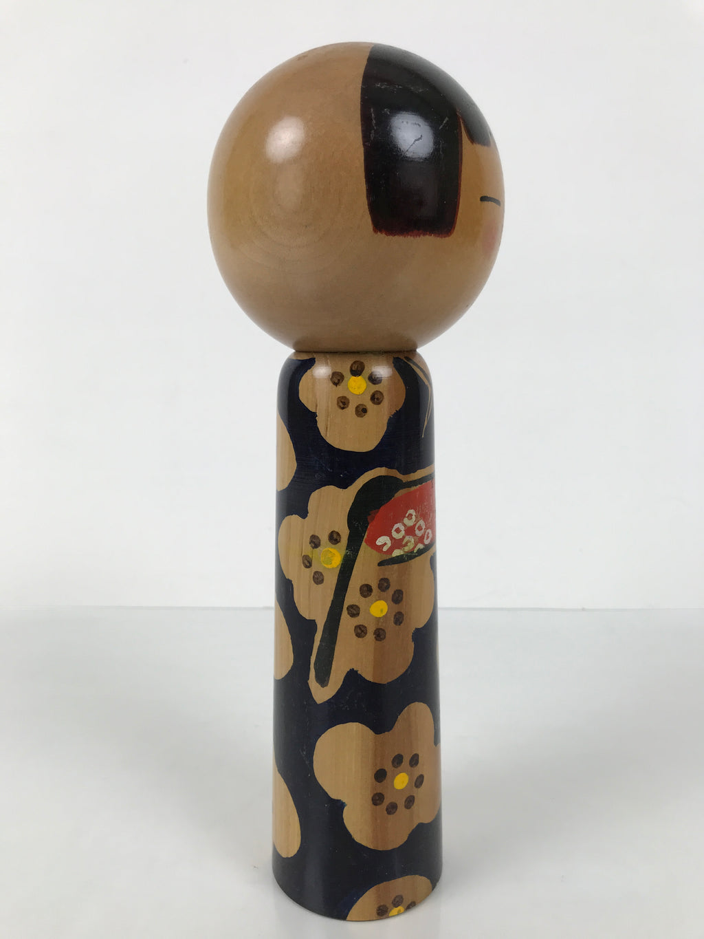 Japanese Classic Wooden Kokeshi Doll Vtg Black Red Brown Traditional Craft KF779