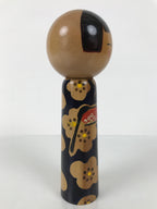 Japanese Classic Wooden Kokeshi Doll Vtg Black Red Brown Traditional Craft KF779