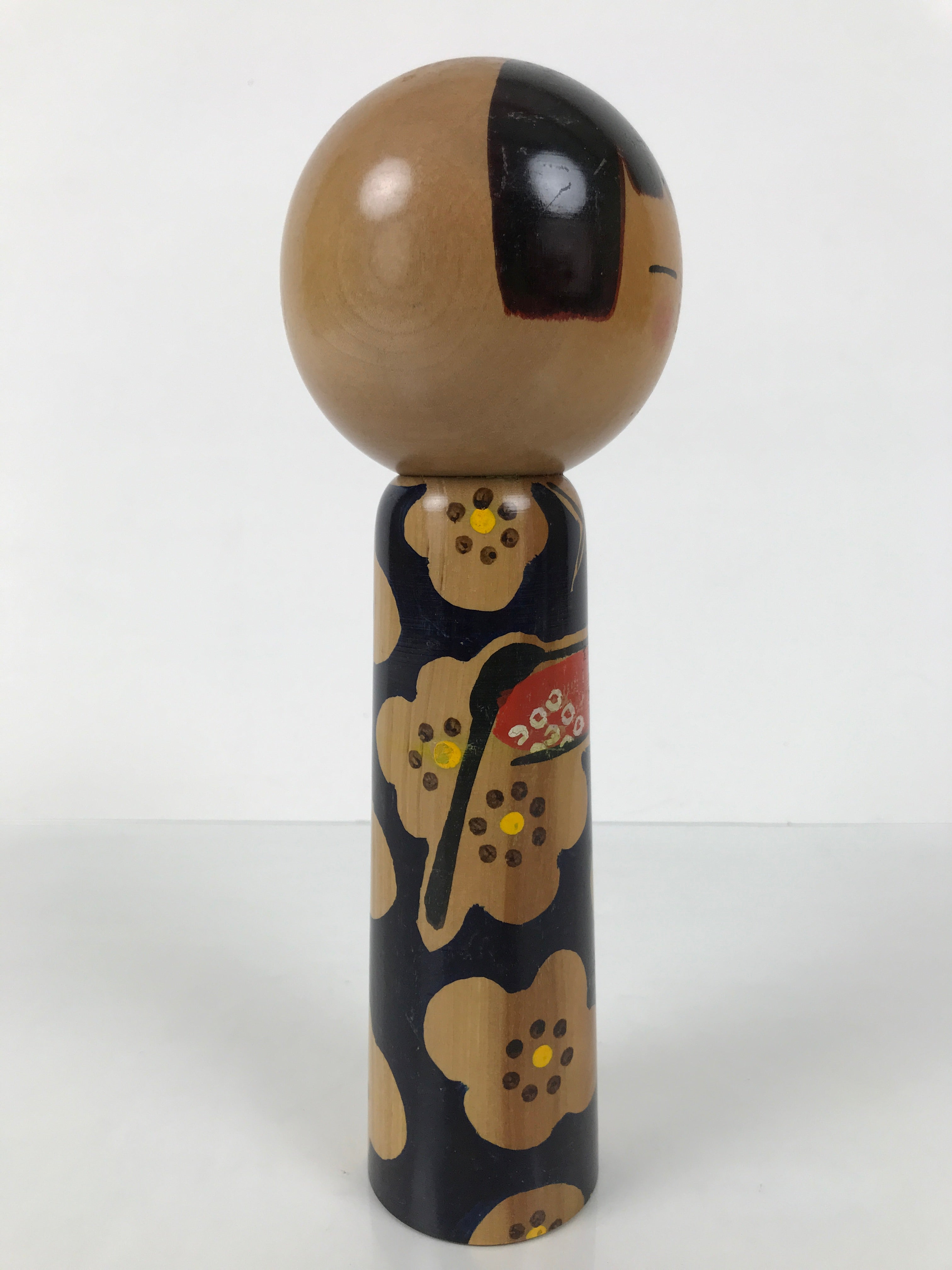 Japanese Classic Wooden Kokeshi Doll Vtg Black Red Brown Traditional Craft KF779