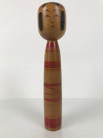 Japanese Classic Wooden Kokeshi Doll Vtg Black Red Brown Traditional Craft KF782