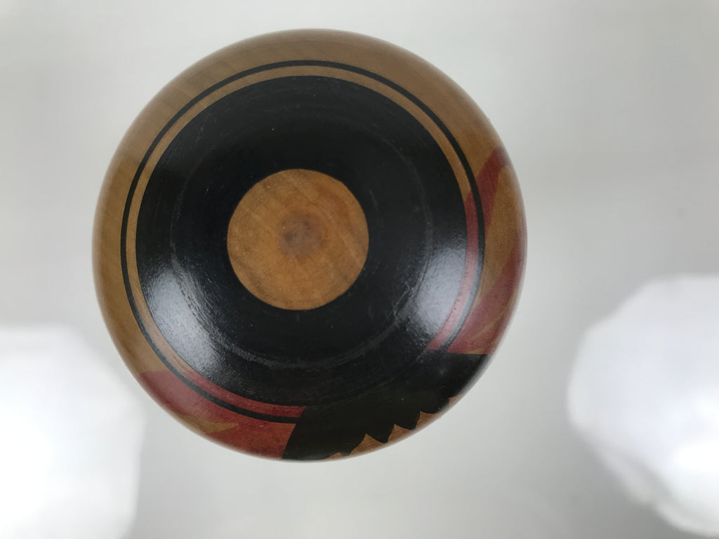 Japanese Classic Wooden Kokeshi Doll Vtg Black Red Brown Traditional Craft KF782