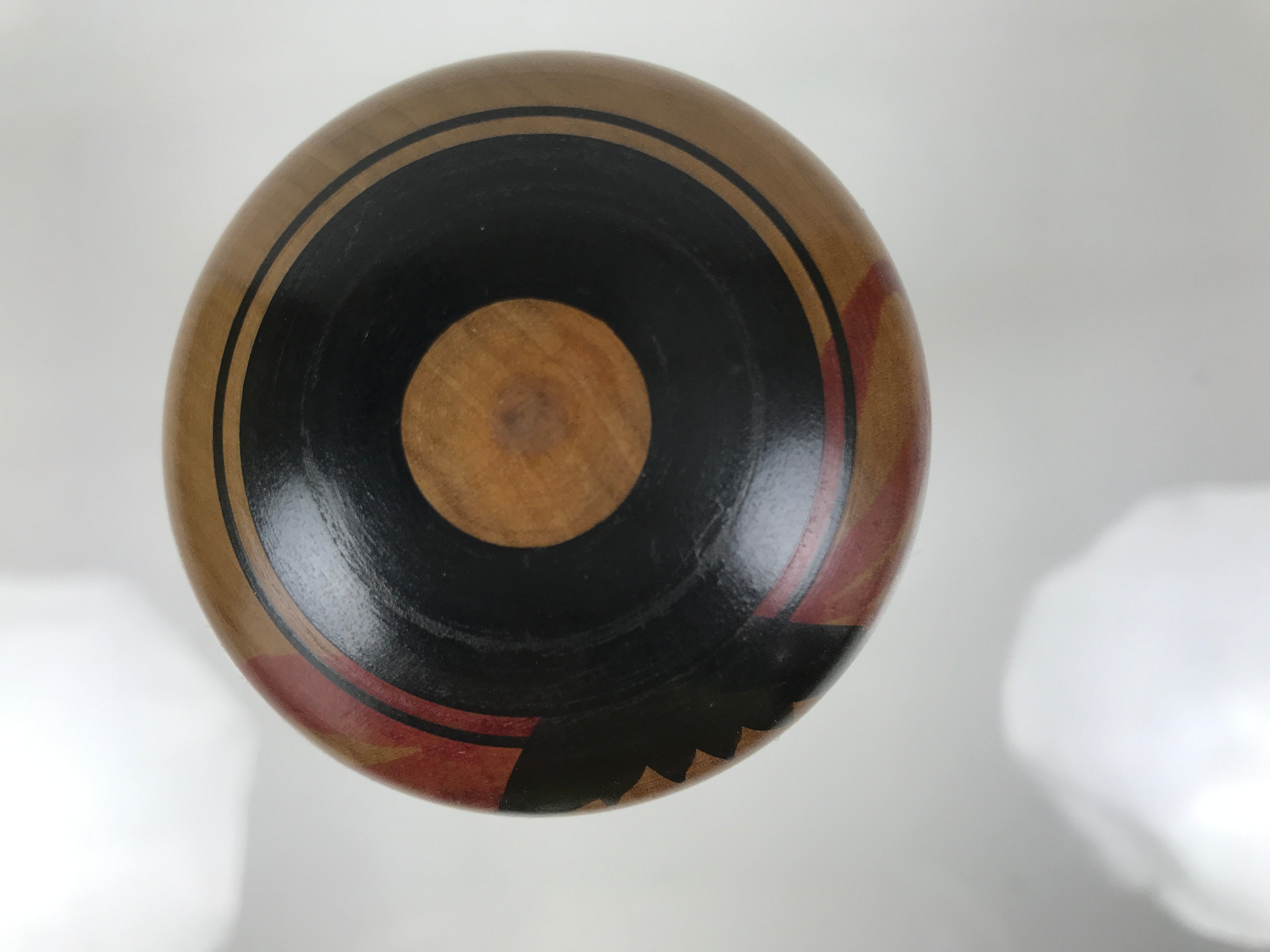 Japanese Classic Wooden Kokeshi Doll Vtg Black Red Brown Traditional Craft KF782