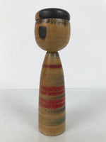 Japanese Classic Wooden Kokeshi Doll Vtg Black Red Brown Traditional Craft KF784