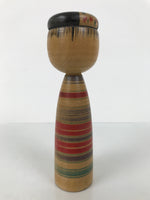 Japanese Classic Wooden Kokeshi Doll Vtg Black Red Brown Traditional Craft KF784